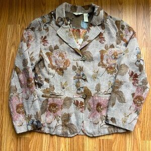 Vintage J.Jill Tapestry Floral Blazer Jacquard Gray Rose Button Womens medium